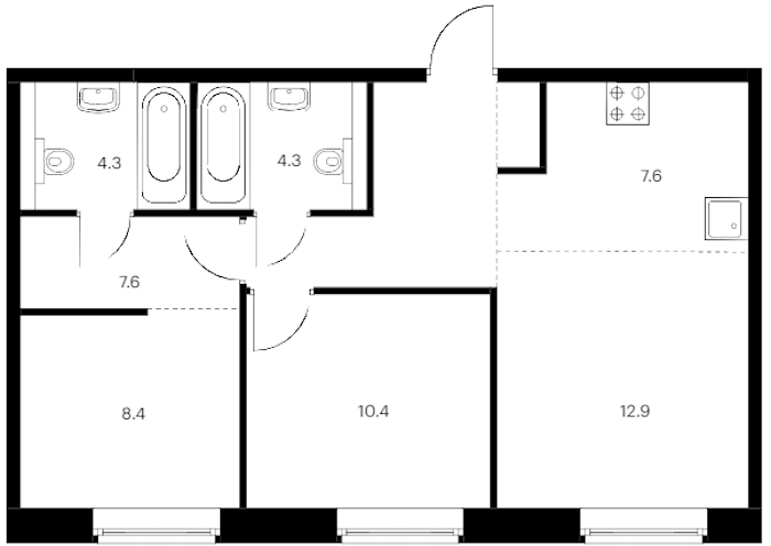 2-комнатная квартира 59.7 м², 1/9 эт., ЖК «Лермонтовский 54»